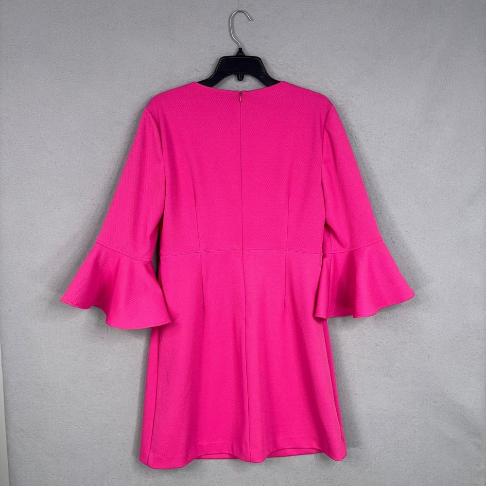 Trina Turk Dress Womens 12 Hot Pink Bell Sleeve V-Neck Shift Resort Contemporary - Picture 5 of 8
